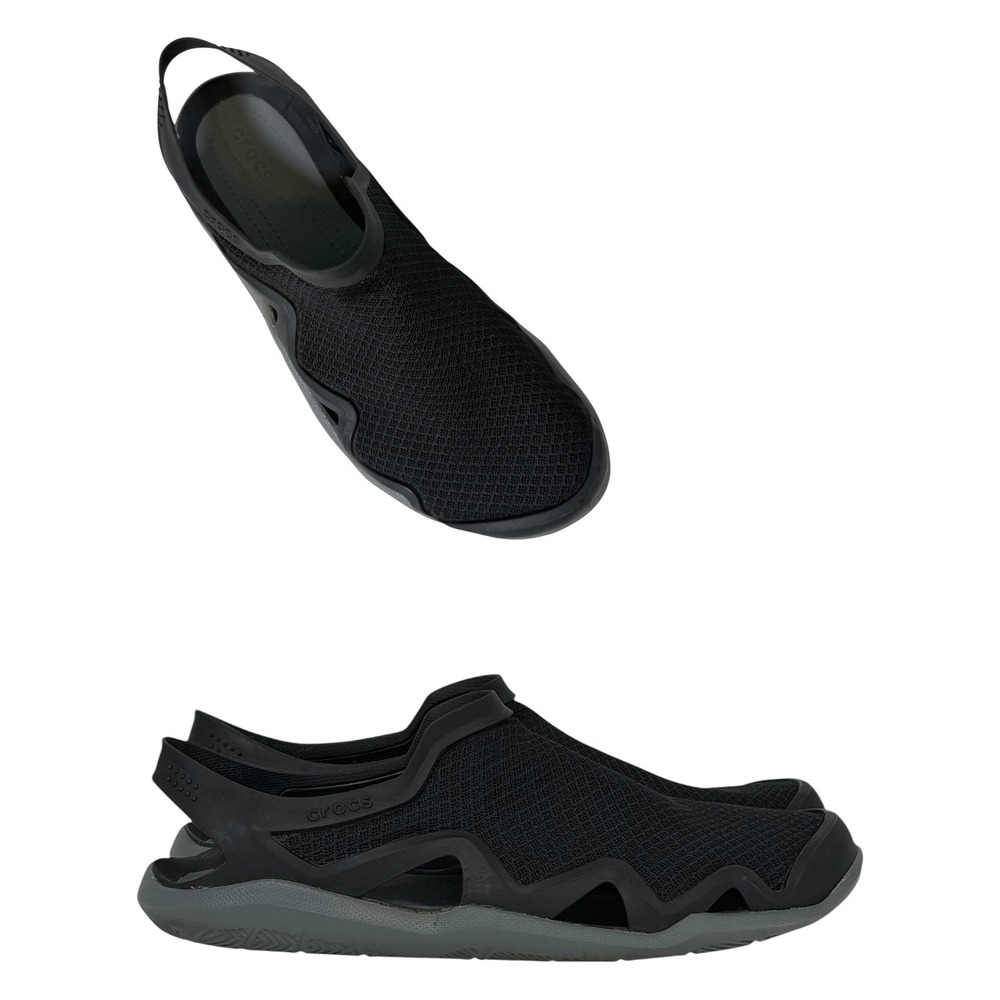 Crocs Mens Swiftwater Mesh Deck Sandals Wave Black Charcoal Water Shoes Size 11
